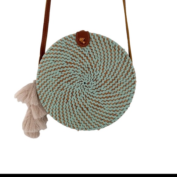 Handbags - Hand Woven Round Rattan Straw Purse Bag Wicker Crossbody Leather Granny Boho